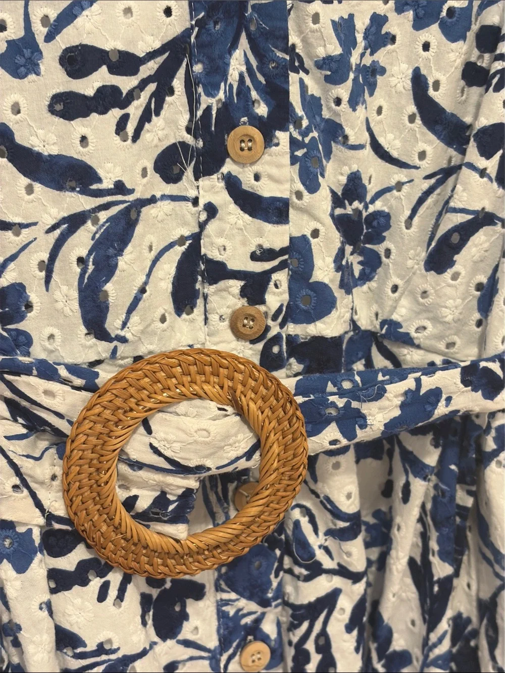 Zara White and Blue Floral Belted Midi Dress - Picture 3 of 6